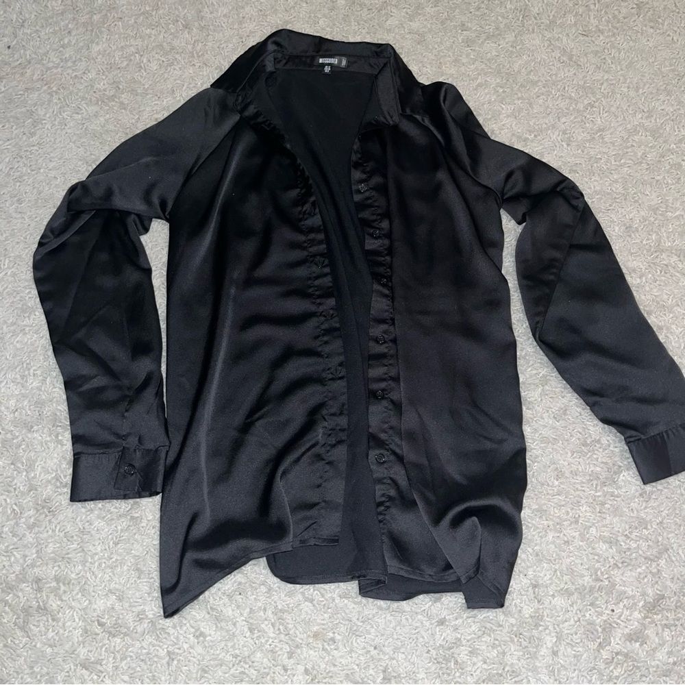 missguided satin black blouse size 8